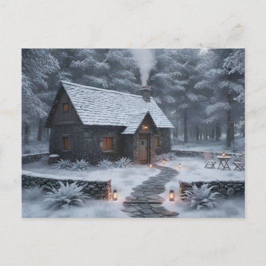 Cozy Winter Cottage in the Woods ポストカード (正面)