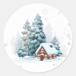 Cozy Winter Cottage Sticker ラウンドシール