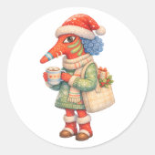 Cozy Winter Creature Illustration Sticker ラウンドシール (正面)