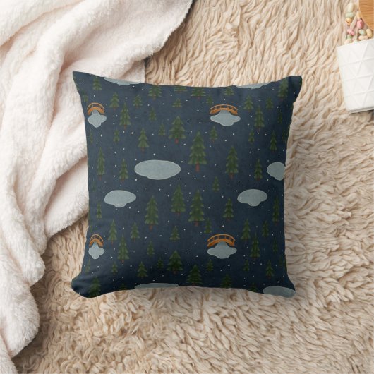 Cozy Winter Forest Pattern Throw Pillow クッション (ブランケット)