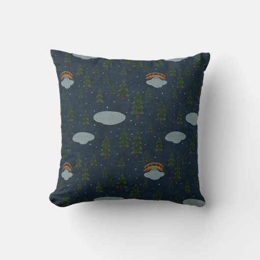 Cozy Winter Forest Pattern Throw Pillow クッション (正面)