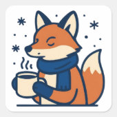 Cozy Winter Fox with Hot Cocoa  スクエアシール (正面)