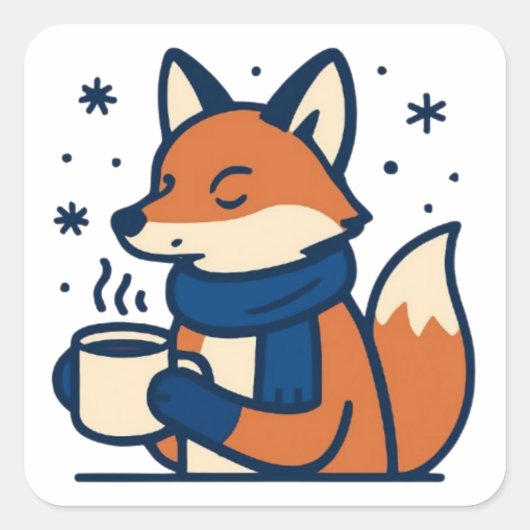 Cozy Winter Fox with Hot Cocoa  スクエアシール (正面)