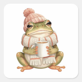 Cozy Winter Frog & Coffee Aesthetic スクエアシール