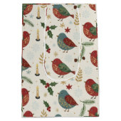 Cozy Winter Holiday Robin Bird and Berries Pattern ミディアムペーパーバッグ (裏面)