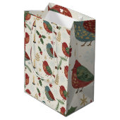 Cozy Winter Holiday Robin Bird and Berries Pattern ミディアムペーパーバッグ (裏面アングル)