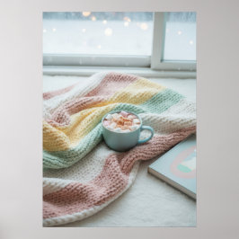 Cozy Winter Morning – Pastel Blanket and Hot Cocoa ポスター