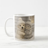 Cozy Winter Mug with Puppy and Kitten Illustration コーヒーマグカップ (左)
