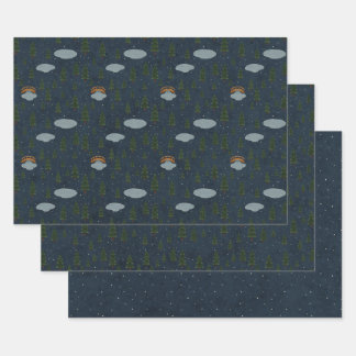 Cozy Winter Night Pattern Wrapping Paper Set ラッピングペーパーシート