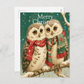 Cozy Winter Owls with Scarves シーズンポストカード (正面/裏面)