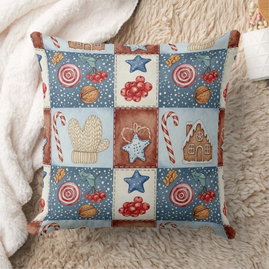 Cozy Winter Patchwork Christmas クッション (ブランケット)