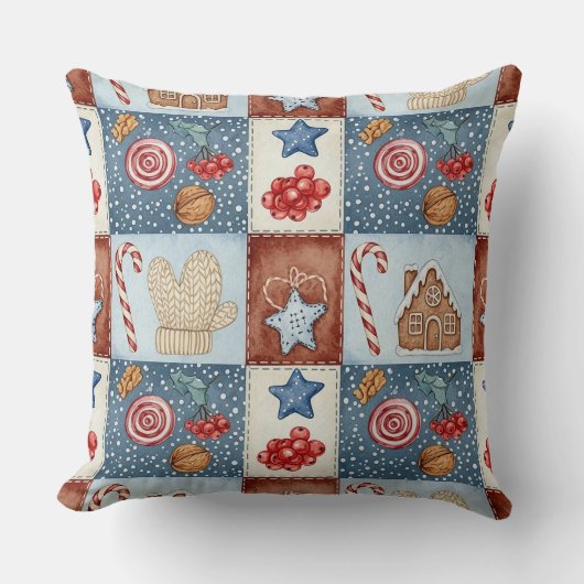 Cozy Winter Patchwork Christmas クッション (正面)