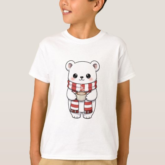 Cozy Winter Polar Bear Cocoa Kids Tシャツ (正面)