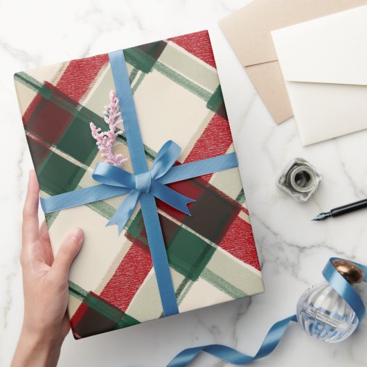 Cozy Winter Red Green Holiday Plaid Pattern ラッピングペーパー (ギフト)