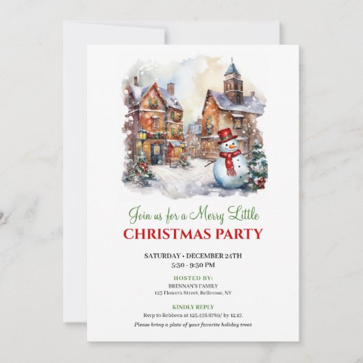 Cozy winter scene holiday celebration invite 招待状 (正面)
