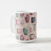 Cozy Winter Seamless Pattern with Knitted Mittens  コーヒーマグカップ (正面左)