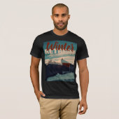 Cozy Winter Snow Rooftop Stylized Landscape Tシャツ (正面フル)