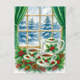 Cozy Winter Tea by the Window Postcard シーズンポストカード