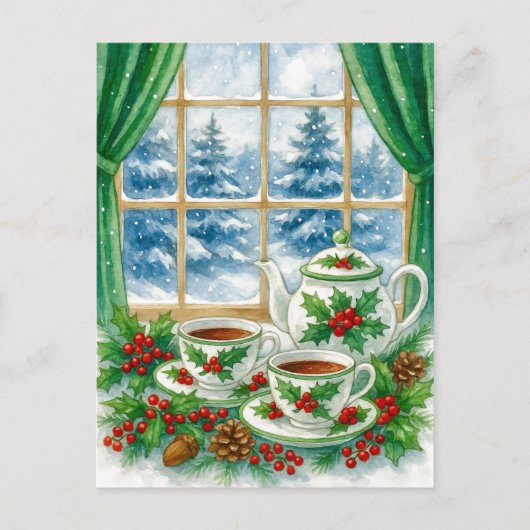 Cozy Winter Tea by the Window Postcard シーズンポストカード (正面)