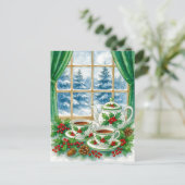 Cozy Winter Tea by the Window Postcard シーズンポストカード (スタンド正面)
