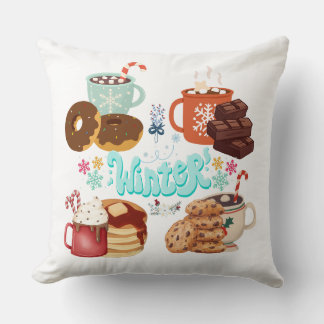 Cozy Winter Treats and Drinks Illustration クッション