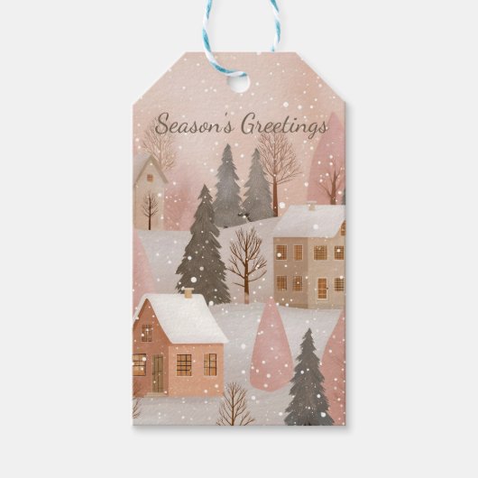 Cozy Winter Village Blush Pink Christmas  ギフトタグ (正面)