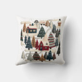 Cozy Winter Village & Forest Textured Art Style クッション (裏面)