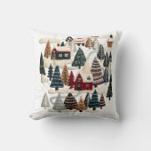 Cozy Winter Village & Forest Textured Art Style クッション (正面)