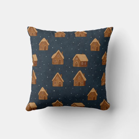 Cozy Winter Village Pattern Throw Pillow クッション (裏面)