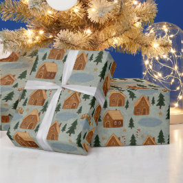 Cozy Winter Village Pattern Wrapping Paper ラッピングペーパー