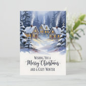 Cozy Winter Village Watercolor Christmas サンキューカード (スタンド正面)