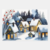 Cozy Winter Village Watercolor Christmas ラッピングペーパーシート (正面3)
