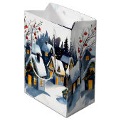 Cozy Winter Village Watercolor Christmas Gift Bag ミディアムペーパーバッグ (裏面アングル)