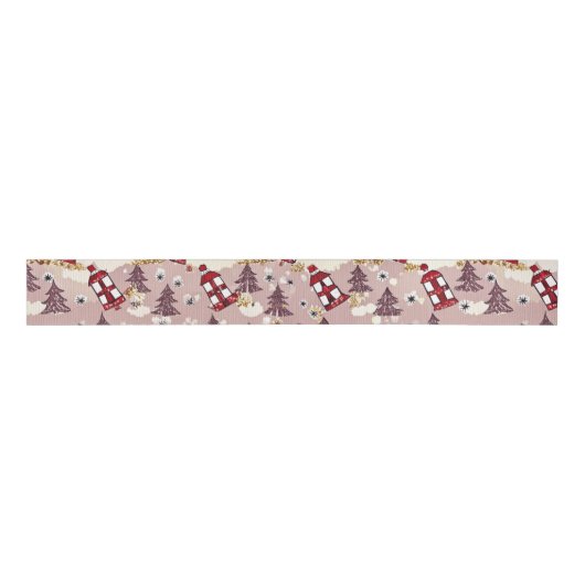 Cozy Winter Village Wrapping Paper グログランリボン (正面)