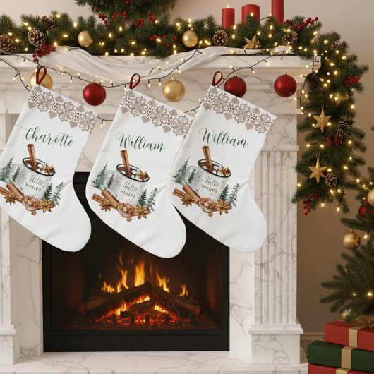 Cozy Winter White Simple Holiday ラージクリスマスストッキング