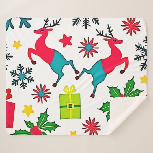 Cozy Winter Wonder Pattern Dream Design シェルパブランケット (正面(横))