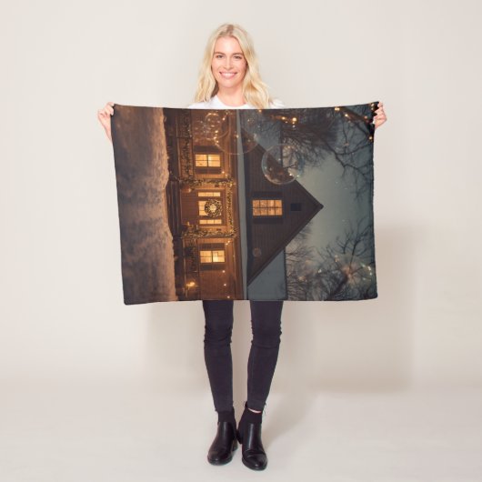  Cozy Winter Wonderland Home with Bubbles フリースブランケット (インサイチュ)