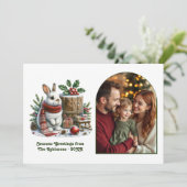 Cozy Woodland Bunny Family Christmas Photo シーズンカード (スタンド正面)
