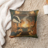 Cozy Woodland Campfire Animals Throw Pillow クッション (ブランケット)