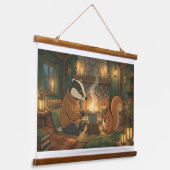 Cozy Woodland Campfire Animals Wall Tapestry 吊り下げ型タペストリー (傾斜あり)