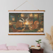 Cozy Woodland Campfire Animals Wall Tapestry 吊り下げ型タペストリー (寝室)