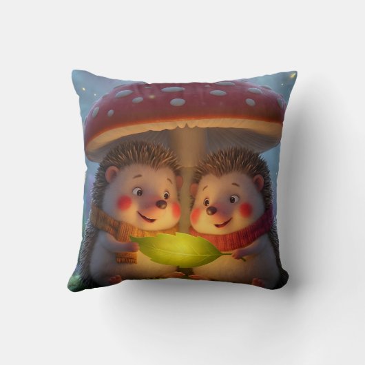 Cozy Woodland Hedgehog Fantasy Throw Pillow クッション (裏面)