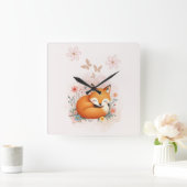 Cozy Woodland Nursery スクエア壁時計 (ホーム)