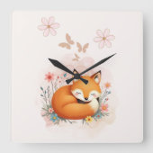 Cozy Woodland Nursery スクエア壁時計 (正面)