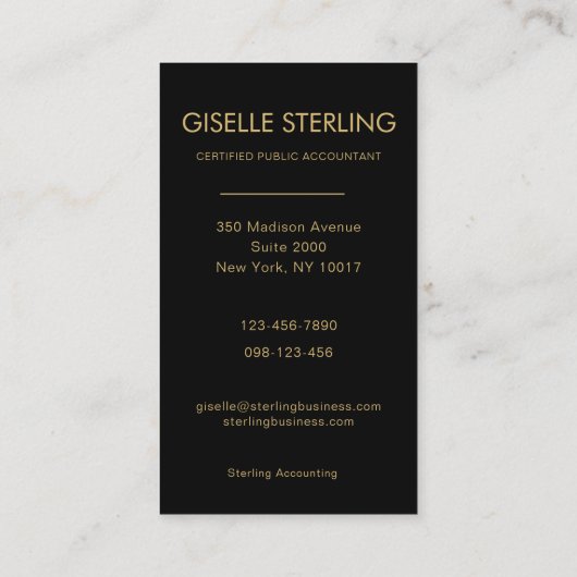 CPA Accountant Black Gold Photo 名刺 (裏面)