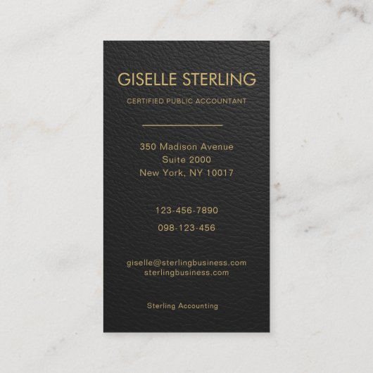 CPA Accountant Black Gold Photo Faux Leather 名刺 (裏面)