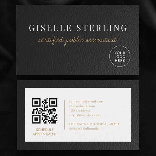 CPA Accountant Tax Faux Leather Logo QR Code 名刺