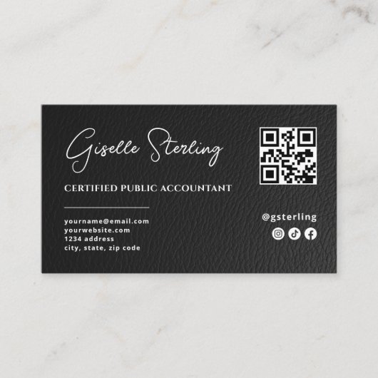 CPA Tax Accountant Preparer QR Code Faux Leather 名刺 (正面)