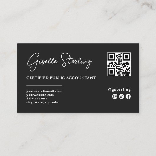 CPA Tax Accountant Preparer QR Code Script 名刺 (正面)