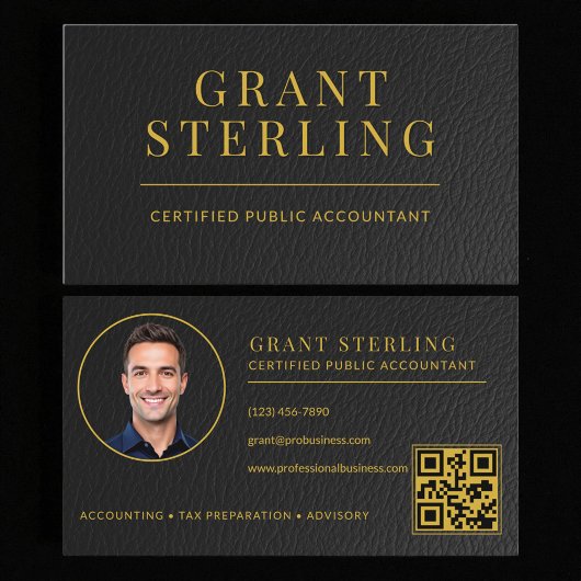 CPA Tax Preparer Accountant Faux Leather QR Code 名刺